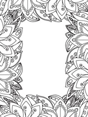 All these designs are hand-drawn and unique 
Beautiful Flowers Border black and white illustration for adult coloring book,
This is a printable Beautiful Zentangle Coloring page for KDP Interior,