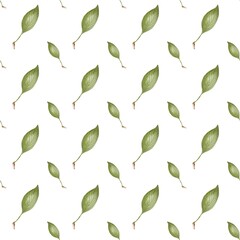 Watercolor cherry leaves seamless pattern suitable for textile and wrapping design