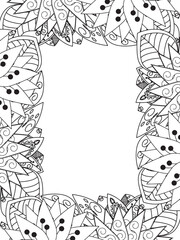 All these designs are hand-drawn and unique 
Beautiful Flowers Border black and white illustration for adult coloring book,
This is a printable Beautiful Zentangle Coloring page for KDP Interior,