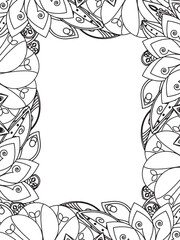 All these designs are hand-drawn and unique 
Beautiful Flowers Border black and white illustration for adult coloring book,
This is a printable Beautiful Zentangle Coloring page for KDP Interior,
