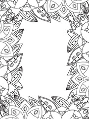 All these designs are hand-drawn and unique 
Beautiful Flowers Border black and white illustration for adult coloring book,
This is a printable Beautiful Zentangle Coloring page for KDP Interior,