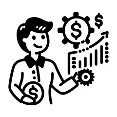 Financial improvement icon in hand drawn style