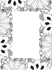 All these designs are hand-drawn and unique 
Beautiful Flowers Border black and white illustration for adult coloring book,
This is a printable Beautiful Zentangle Coloring page for KDP Interior,