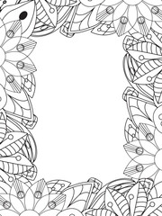 All these designs are hand-drawn and unique 
Beautiful Flowers Border black and white illustration for adult coloring book,
This is a printable Beautiful Zentangle Coloring page for KDP Interior,