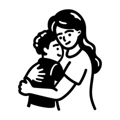 A hand drawn icon of a mother hugging his child
