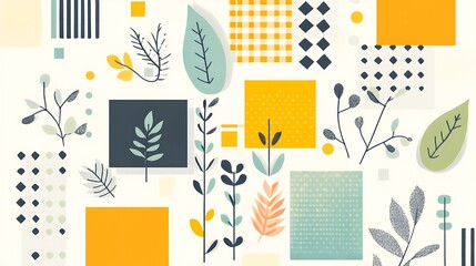 Obraz premium Abstract Botanical Collage with Geometric Shapes and Patterns