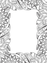 All these designs are hand-drawn and unique 
Beautiful Flowers Border black and white illustration for adult coloring book,
This is a printable Beautiful Zentangle Coloring page for KDP Interior,