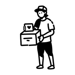 Doodle style icon showing a street fundraiser holding donation box