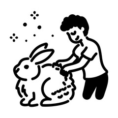 Doodle icon of rabbit grooming and massage