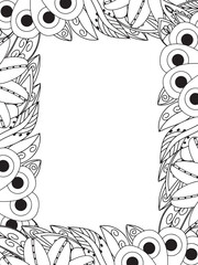 All these designs are hand-drawn and unique 
Beautiful Flowers Border black and white illustration for adult coloring book,
This is a printable Beautiful Zentangle Coloring page for KDP Interior,