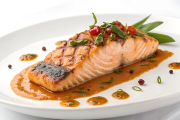 Grilled salmon on a white dish