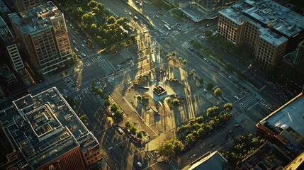 Obraz premium City Intersection at Dusk with Long Shadows and Urban Landscape