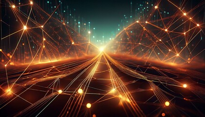 Fototapeta premium Artificial intelligence digital network with interconnected nodes and lines graphic technology background