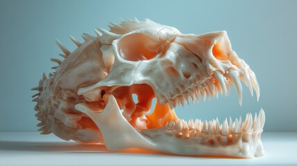 Obraz premium A stunning translucent animal skull with visible features, projecting an aggressive expression and triumphing in its beautifully abstract design and natural elegance.