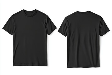 Black T-shirt mockup, front and back, white background, design template (7)