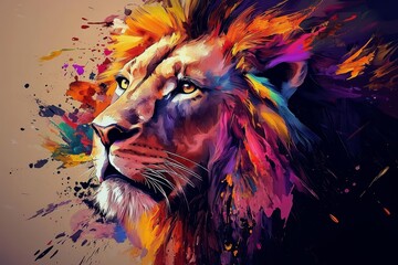 Capturing the essence of a lion through vibrant oil hues.