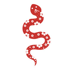 Year of the Snake with red Chinese snakes in brush illustration 
