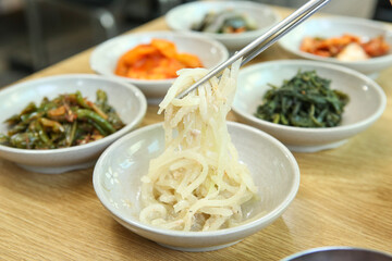 Korean side dishes. Stir-fried radish greens