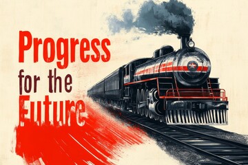 A vintage-style poster of a factory upgrade, featuring hand-drawn machinery, muted tones, and retro typography promoting "Progress for the Future"