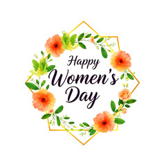 Elegant floral wreath celebrating Happy Women's Day.