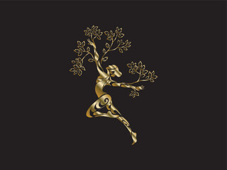 Abstract Human tree logo. Unique Tree Vector illustration with woman dancing woman pose