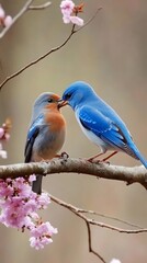 Obraz premium Colorful Birds Interacting in Forested Background Setting