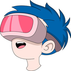 Boy with Blue Hair Wearing Virtual Reality Headset for Gaming Experience