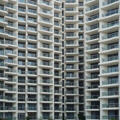Fototapeta premium Brutalist apartment complex with repeating balconies and exposed raw concrete textures