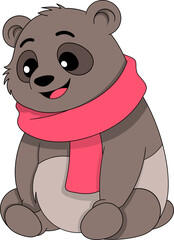 Friendly Bear Wearing Red Scarf Sitting with a Warm Smile