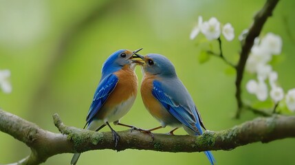 Fototapeta premium Male and Female Birds Creating Loving Scene Outside