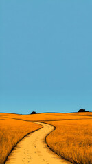 Obraz premium Winding Path Illustration, Golden Field