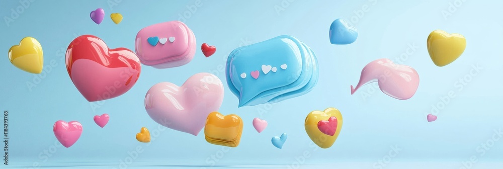 Aufkleber Floating colorful chat bubbles surrounded by hearts and arrows in a vibrant digital space create a cheerful atmosphere. Generative AI