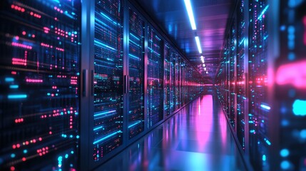 Obraz premium Quantum supercomputer in a high-tech lab environment, with glowing pathways of data flowing between processors