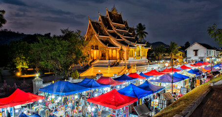  Luang Prabang night market. Golden Palace Haw Kham, Laos