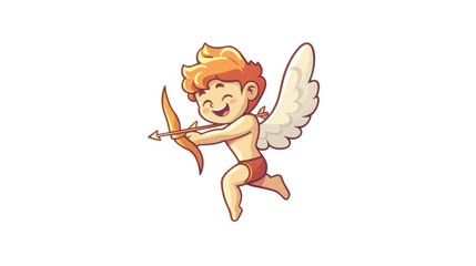 Obraz premium Playful Angelic Character with Bow and Arrow, Cute Cartoon Illustration of a Cherubic Figure Ready to Shoot Cupid’s Arrow of Love and Happiness in a Joyful Scene