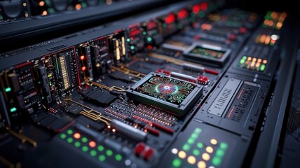 Obraz premium Quantum and supercomputing research concept. Rendering of a quantum computer circuit, showcasing advanced technology and intricate design in a visually appealing format.