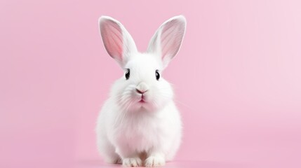 Obraz premium cute animal pet rabbit or bunny white color smiling and laughing isolated with copy space for easter background, rabbit, animal, pet, cute, fur, ear, mammal, background, celebration