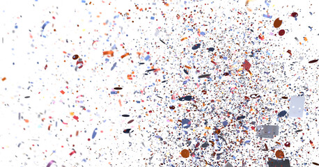 Stock photo of colorful confetti exploding on white background. Perfect for celebration, party, and festive designs.
