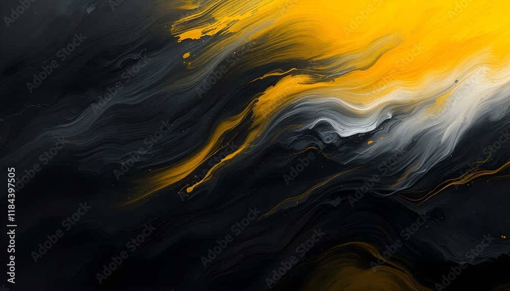 Aufkleber Black and yellow abstract background with a textured brushstroke. Abstract black and yellow grunge with a halftone effect texture background. An abstract backdrop featuring black and yellow tones