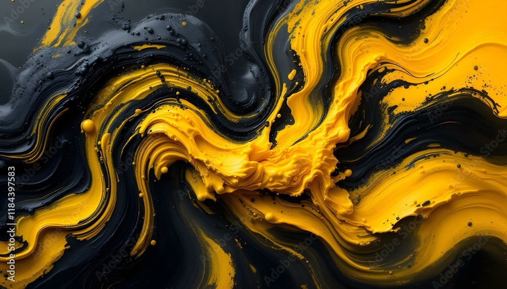 Aufkleber Black and yellow abstract background with a textured brushstroke. Abstract black and yellow grunge with a halftone effect texture background. An abstract backdrop featuring black and yellow tones