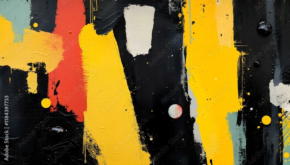 Aufkleber Black and yellow abstract background with a textured brushstroke. Abstract black and yellow grunge with a halftone effect texture background. An abstract backdrop featuring black and yellow tones