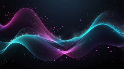 Obraz premium Abstract Waving Particle Technology Colorful equalizer wave Background Design Abstract wave moving dots flow particles hitech and big data background design for brochures