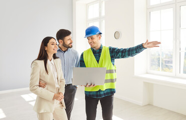 Professional builder collaborates with a positive husband and wife to discuss a home renovation...