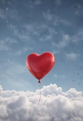 Fototapeta premium A single red heart-shaped balloon floating in the air, heart, airy
