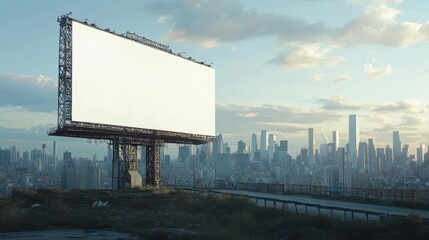 Fototapeta premium billboard or blank poster, blank white mast banner mockup, front view, outdoor, billboard clear poster for advertising display outside sign template, for Display or montage of product