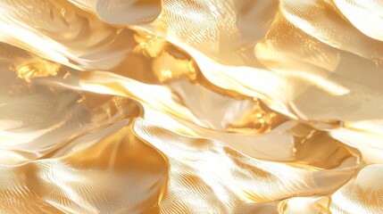 A shimmering golden fabric with soft, flowing textures creates an elegant and luxurious visual...