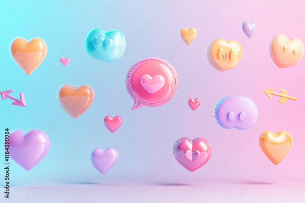 Aufkleber floating 3d chat bubbles, hearts, and arrows create a playful and vibrant digital communication them