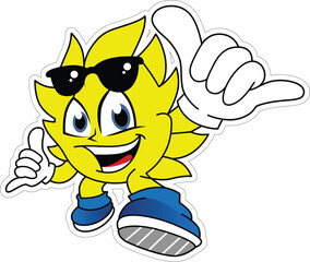 Cheerful Sun Character Giving a Aloha Gesture
