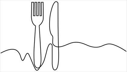 Cutlery continuous one line drawing . spoon, fork and knife single line art illustration.