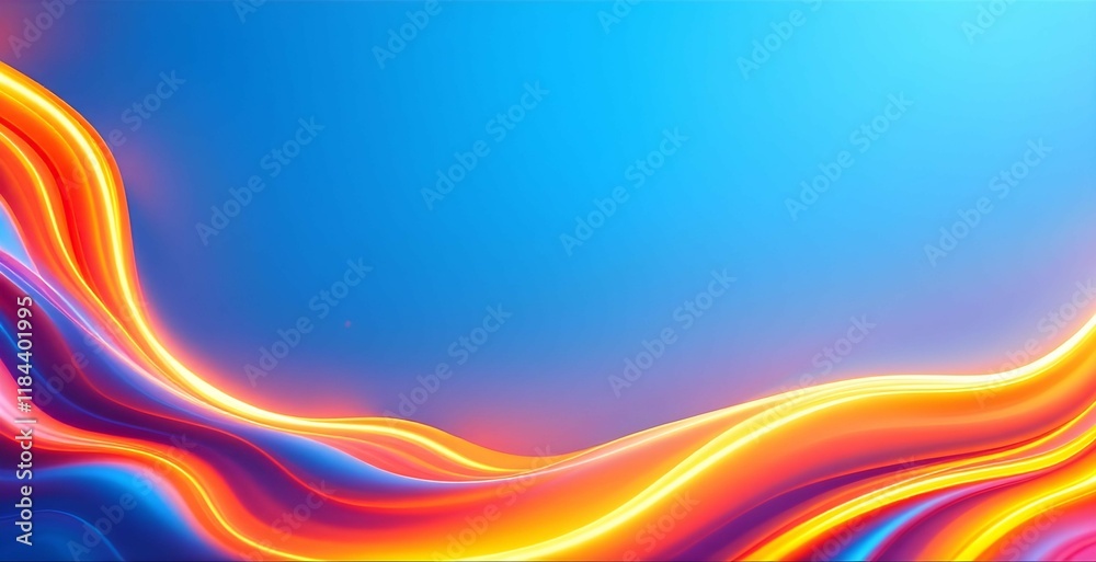Poster Bright speed abstract orange swoosh border certificate. Liquid fluid yellow abstract background. Minimalistic soft light abstract swoosh wave border layout. Bright blue abstract speed lines flow